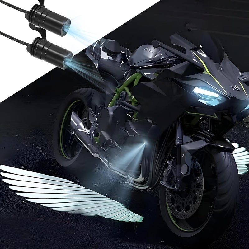 SWTHM 2Pcs Motorcycle Projector Lights for Angel Wing Logo, Universal Led Underglow Kit Underbody Waterproof Ghost Shadow Lights for Electric Scooters (White) - Image 2